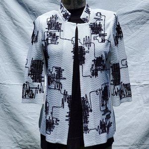 Ming Wang White Knit Jacket Black Embroidery